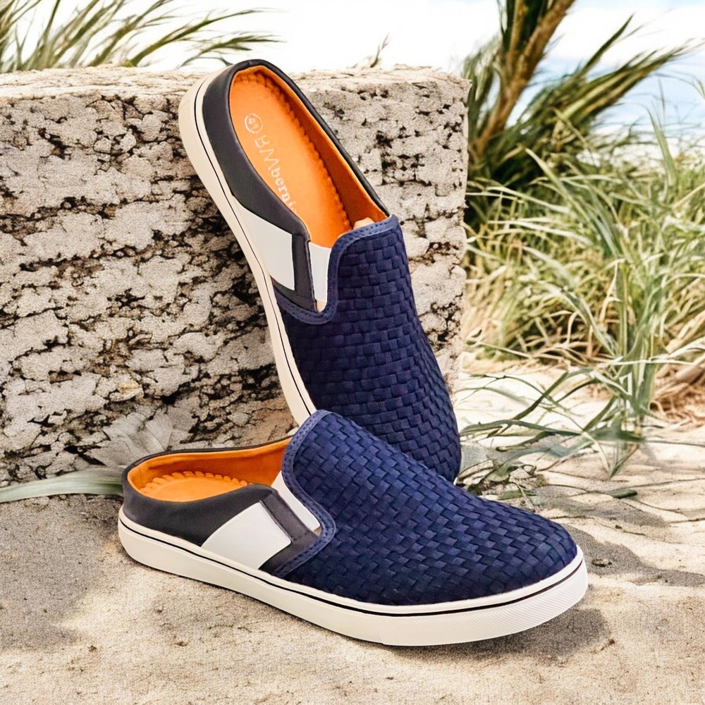 Bernie Mev Slip On Mules Sz EU 41 Woven Elastic Memory Foam Artemis Walking Navy - Picture 1 of 14